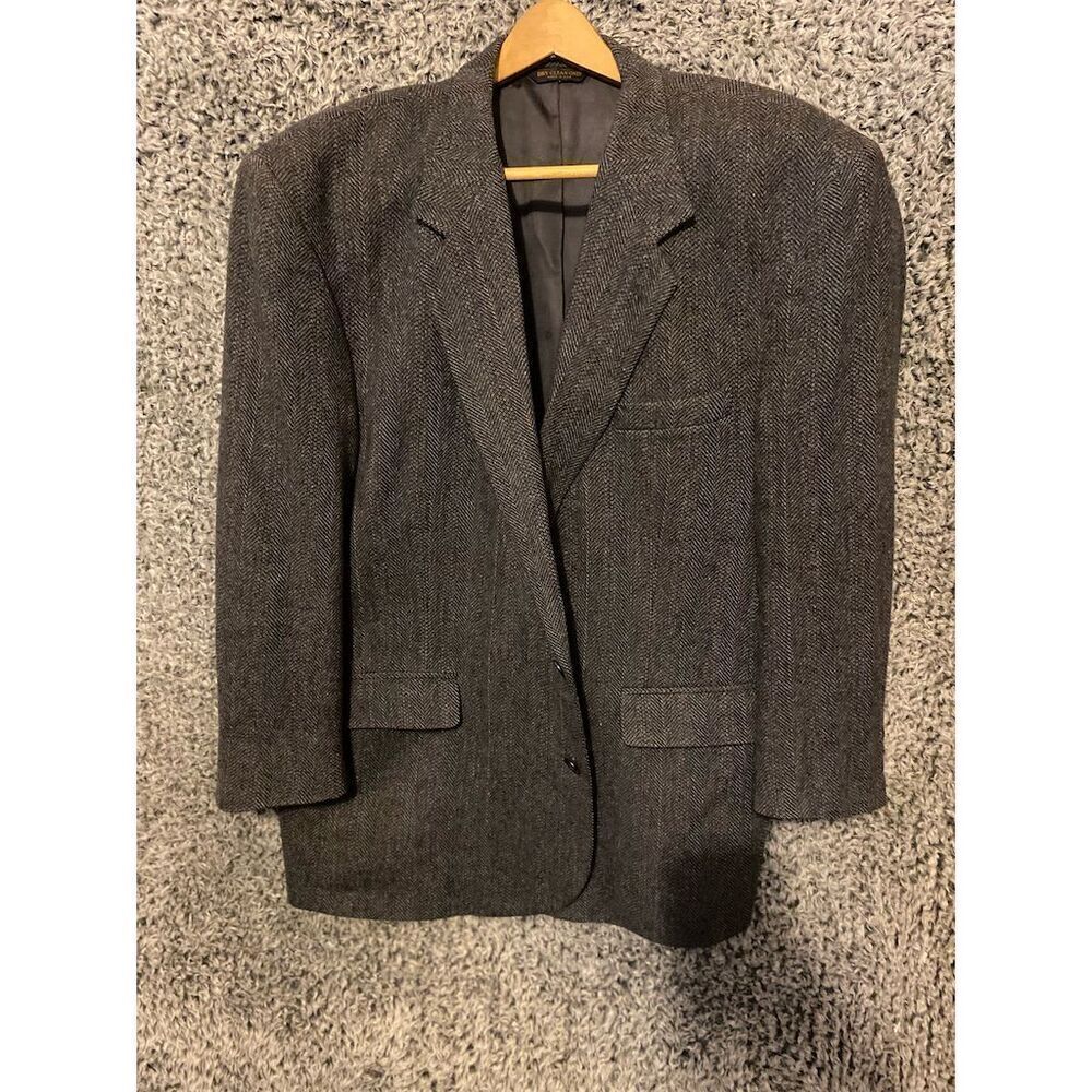 Cricketeer Men's Gray Tweed Blazer 50 R Herringbone Two-Button Formal
